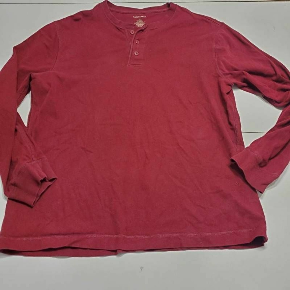 Saddlebred Mens Henley Shirt Maroon Long Sleeve Buttons Crew Neck 100% Cotton L